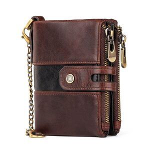 6353 Wallet with Chain RFID Blocking Leather Bifold Biker Wallet Double